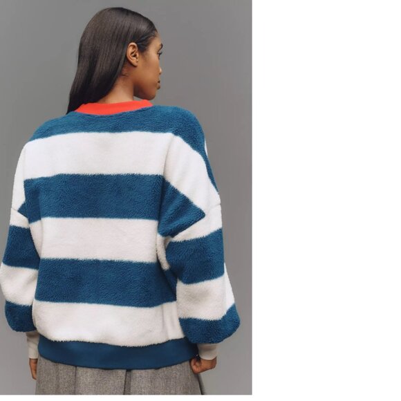 Anthropologie Maeve Cotton Sherpa Fleece Stripe Sweater SIZE M new nwt - Picture 3 of 4